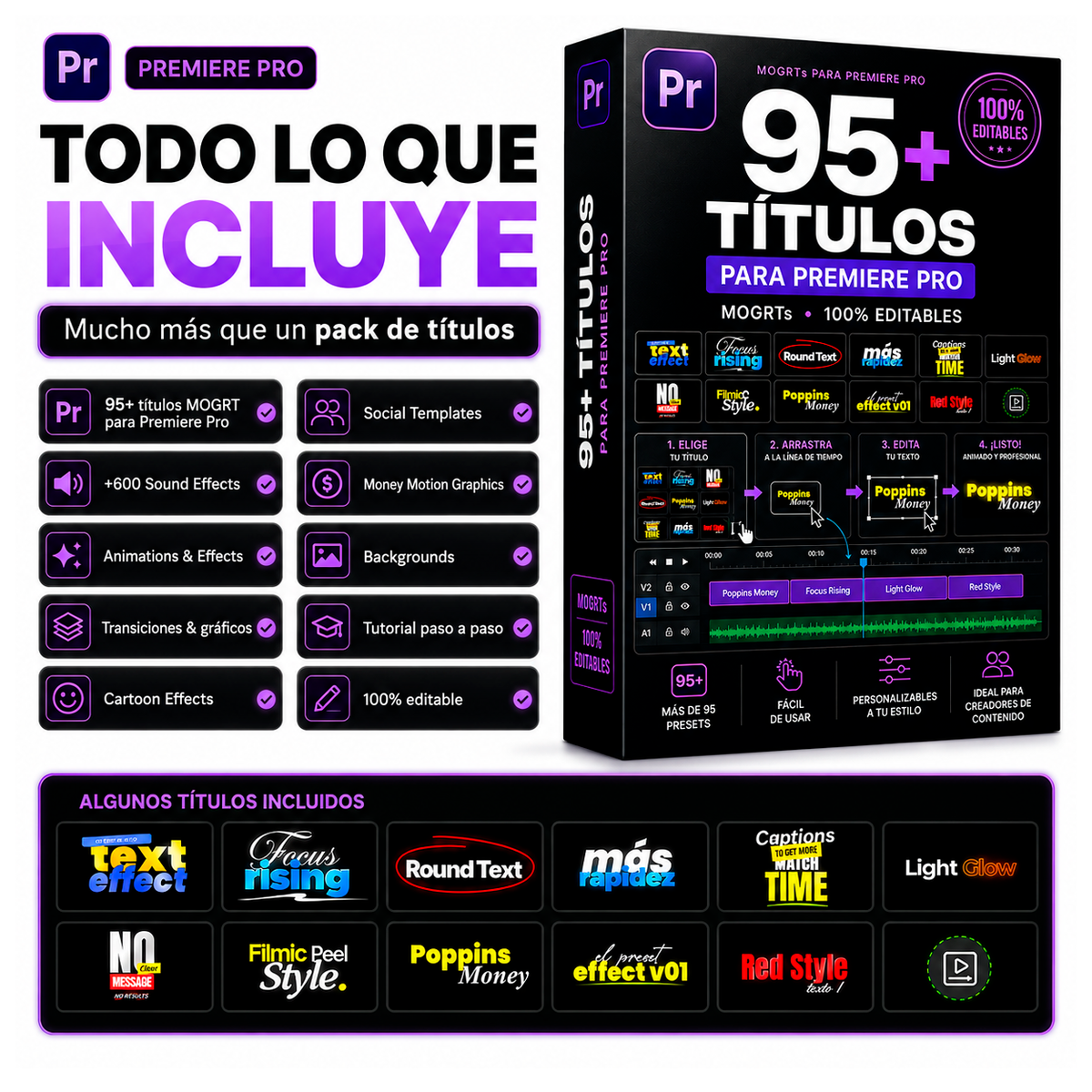 95+ Títulos Virales para Premiere Pro | Pack MOGRT 100% Editable